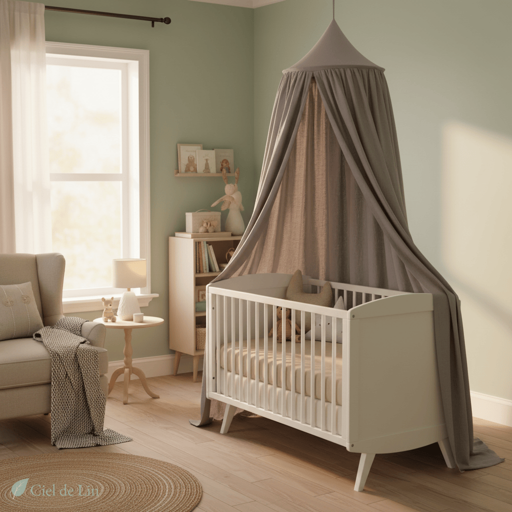 Ciel de lit bébé en coton – Tente suspendue cocooning - Vue 2 – Ciel de Lin