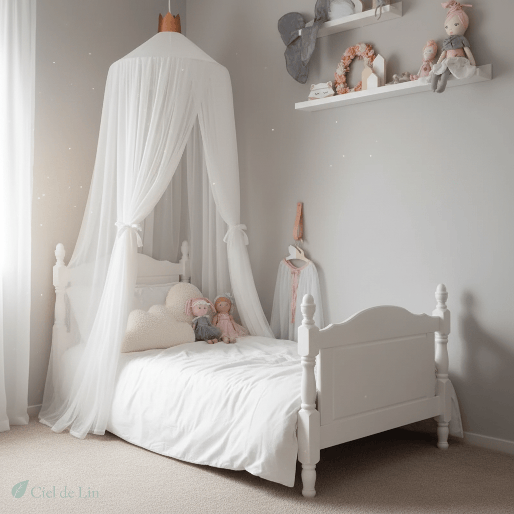 Ciel de lit Bébé en mousseline – Dôme suspendu pour chambre apaisante – Ciel de Lin