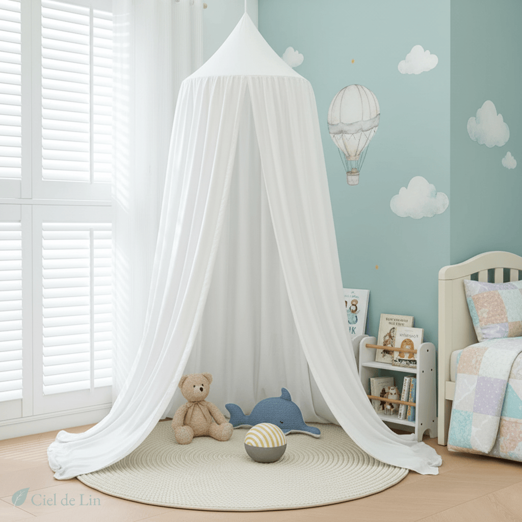 Ciel de lit bébé gaze de coton blanc conique – Ciel de Lin