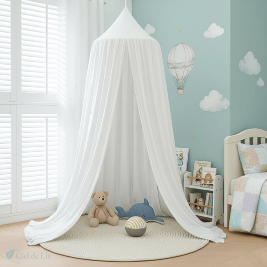 Ciel de lit bébé gaze de coton blanc conique – Ciel de Lin