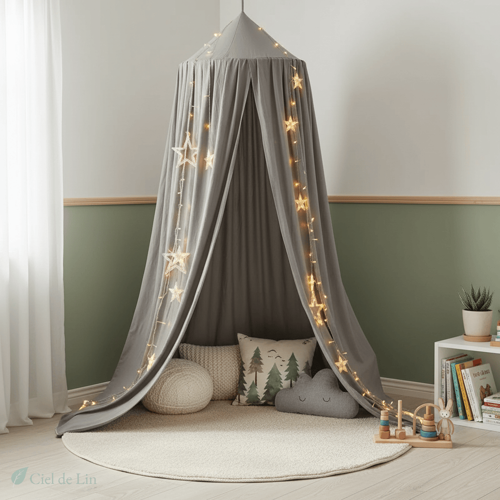 Ciel de lit bébé gaze de coton gris foncé – Ciel de Lin