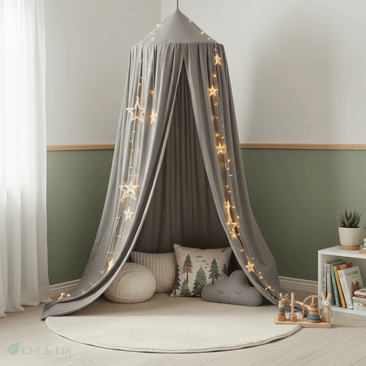 Ciel de lit bébé gaze de coton gris foncé – Ciel de Lin