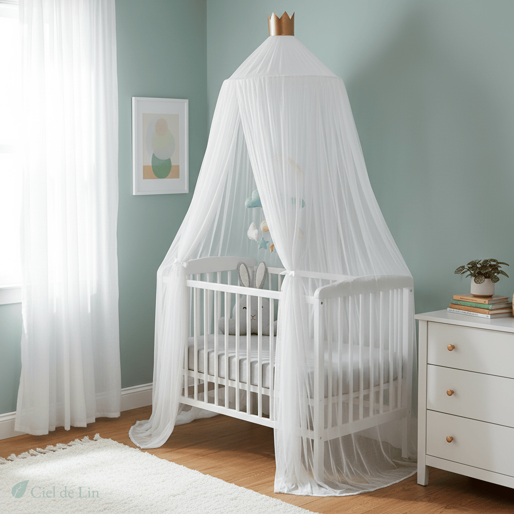 Ciel de lit bébé moustiquaire – Baldaquin conique respirant - Vue 5 – Ciel de Lin
