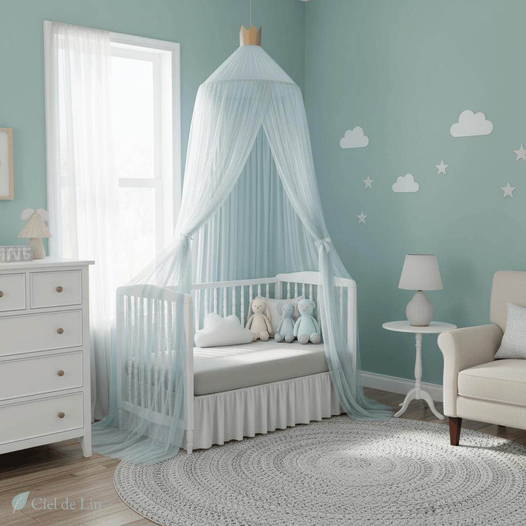 Ciel de lit bébé moustiquaire – Baldaquin conique respirant - Vue 8 – Ciel de Lin