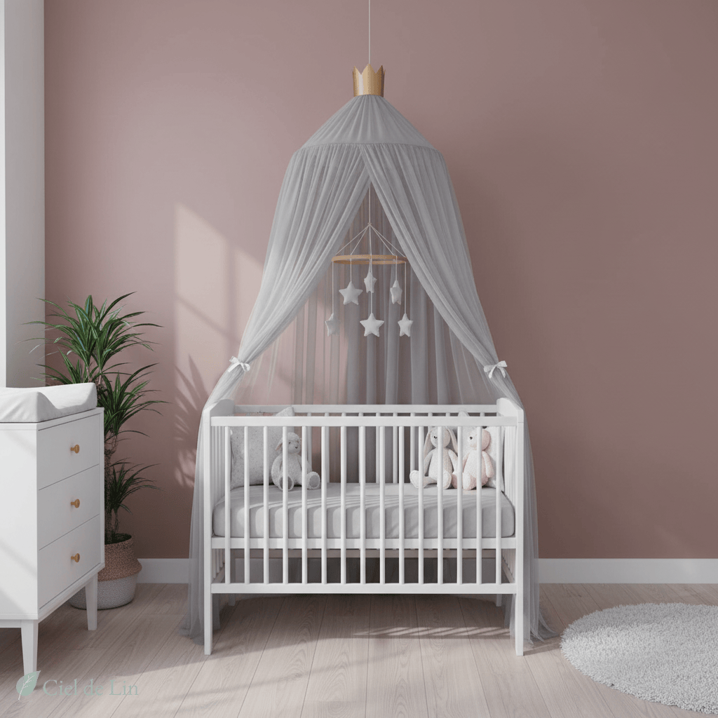 Ciel de lit bébé moustiquaire – Baldaquin conique respirant - Vue 7 – Ciel de Lin
