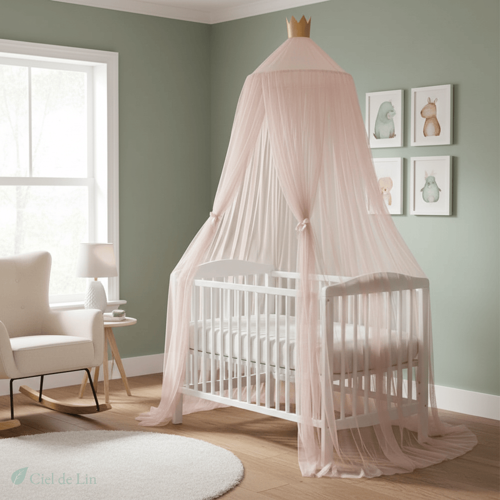Ciel de lit bébé moustiquaire – Baldaquin conique respirant - Vue 1 – Ciel de Lin