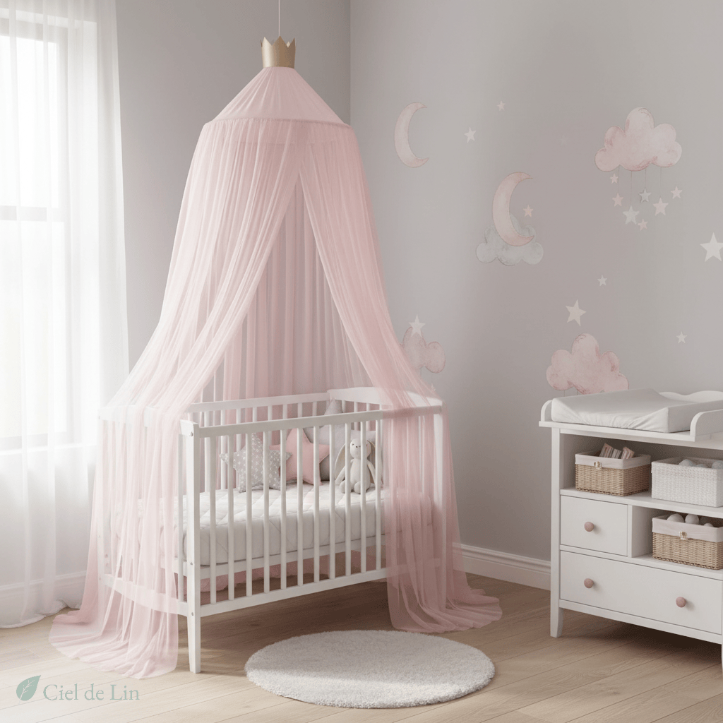Ciel de lit bébé moustiquaire – Baldaquin conique respirant - Vue 4 – Ciel de Lin