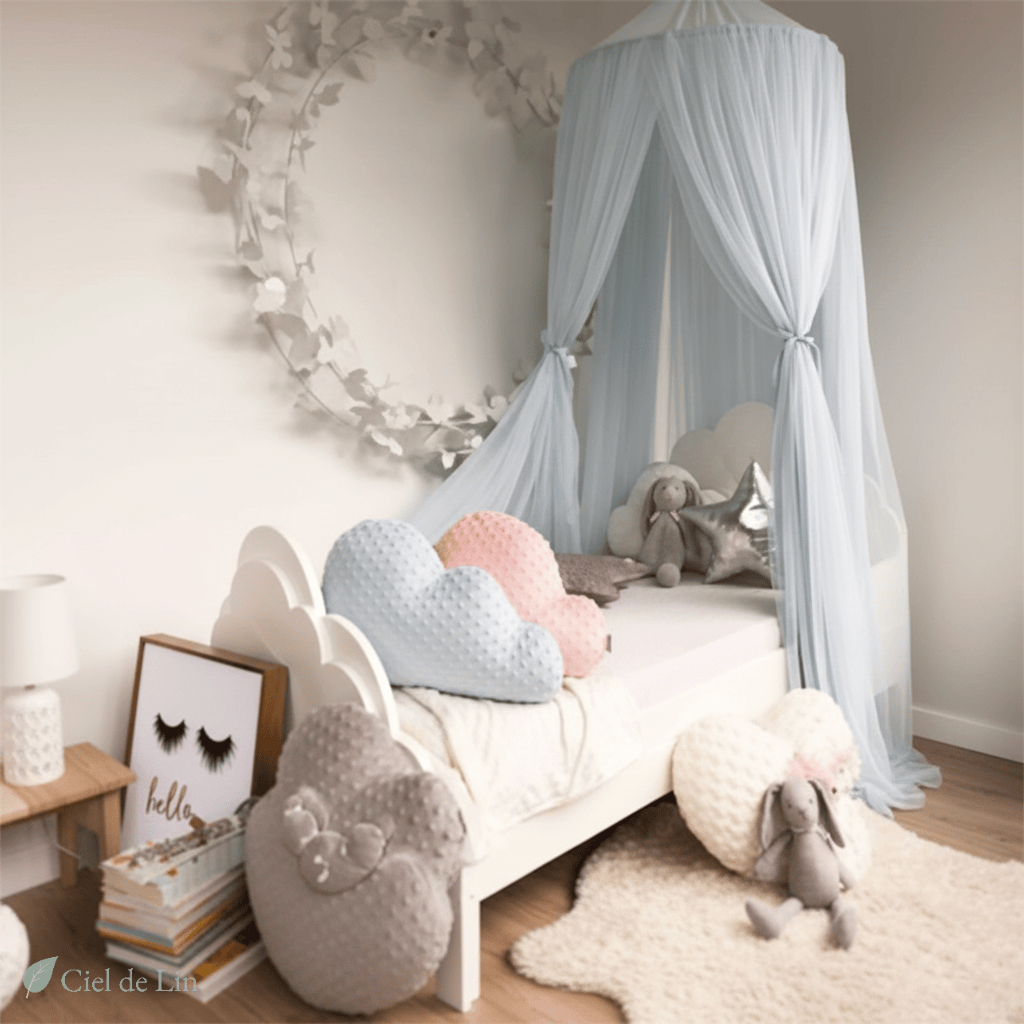 Ciel de lit pour enfant avec moustiquaire – Baldaquin suspendu décoratif – Ciel de Lin