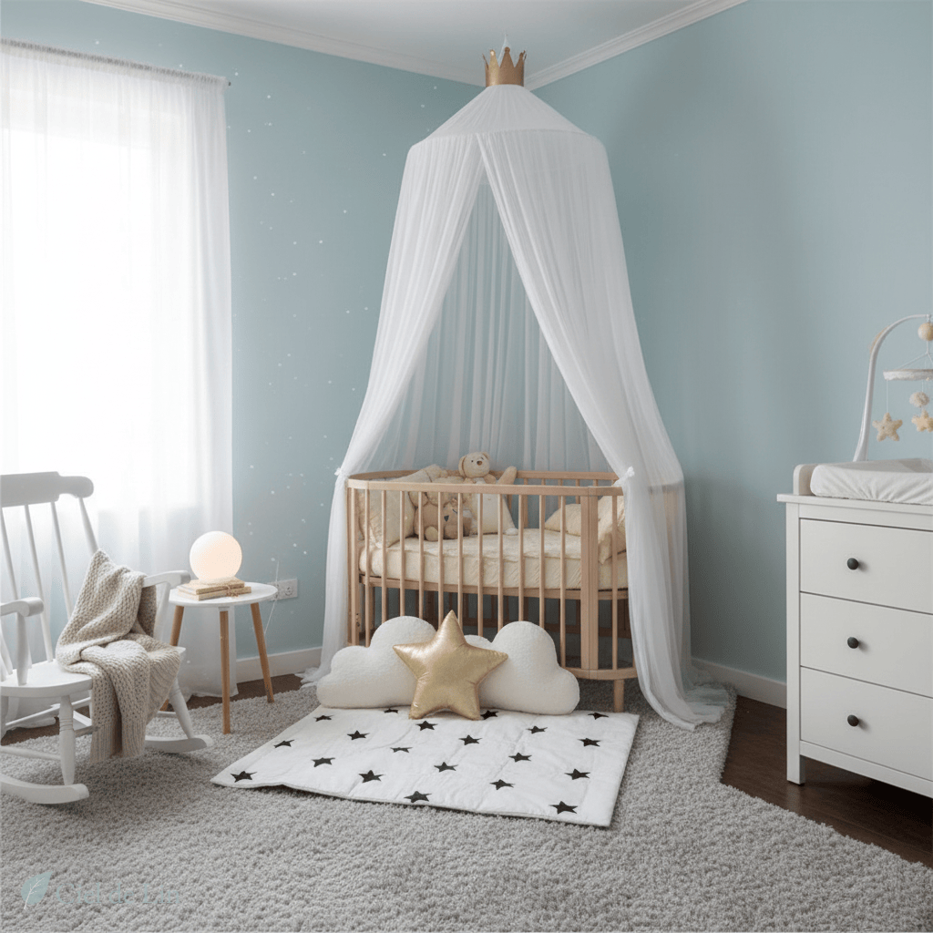 Ciel de lit bébé – Moustiquaire dôme décoratif avec étoiles dorées - Vue 4 – Ciel de Lin