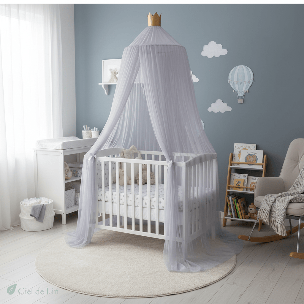 Ciel de lit bébé – Moustiquaire dôme décoratif avec étoiles dorées - Vue 3 – Ciel de Lin