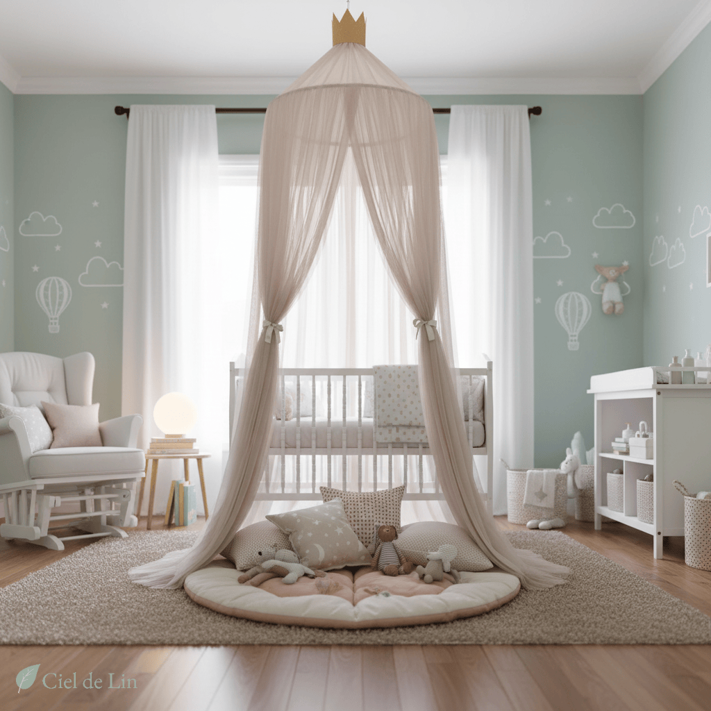 Ciel de lit bébé – Moustiquaire dôme décoratif avec étoiles dorées - Vue 2 – Ciel de Lin