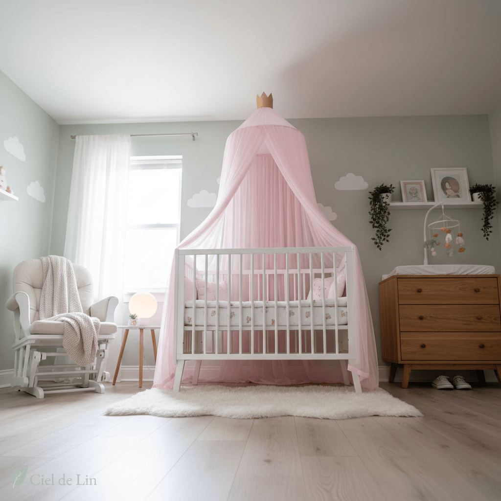 Ciel de lit bébé – Moustiquaire dôme décoratif avec étoiles dorées - Vue 1 – Ciel de Lin