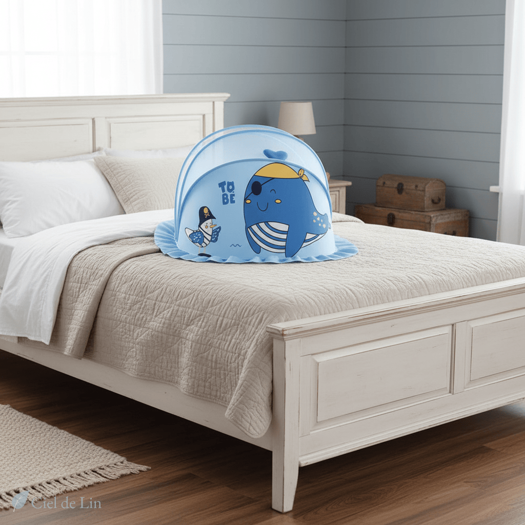 Ciel de lit bébé moustiquaire dôme – Protection respirante aux motifs marins – Ciel de Lin