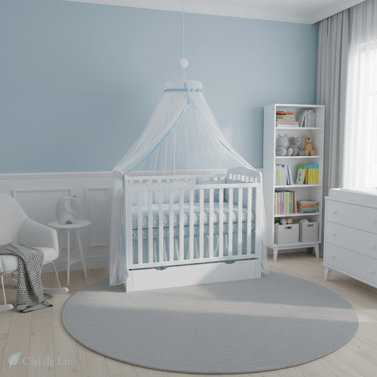 Ciel de lit bébé – Moustiquaire dôme pliable respirante - Vue 1 – Ciel de Lin