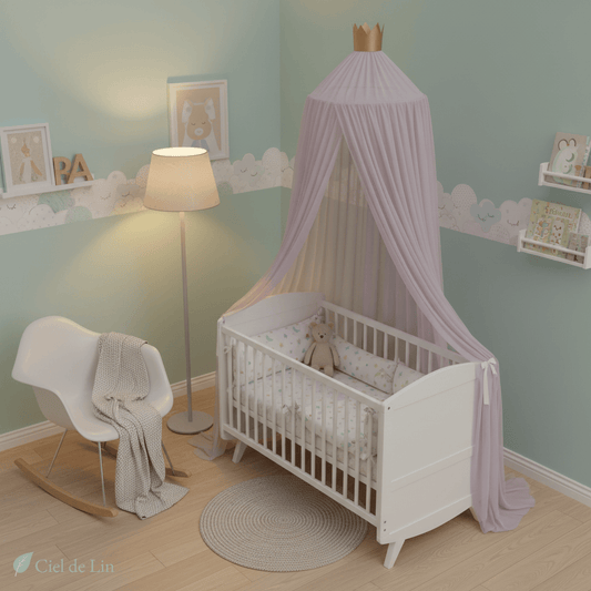 Ciel de lit Bébé moustiquaire dôme suspendu – Protection apaisante et décoration magique – Ciel de Lin