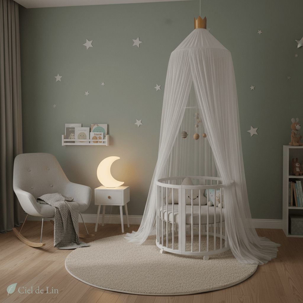 Ciel de lit bébé moustiquaire – Dôme suspendu en tulle respirant - Vue 2 – Ciel de Lin
