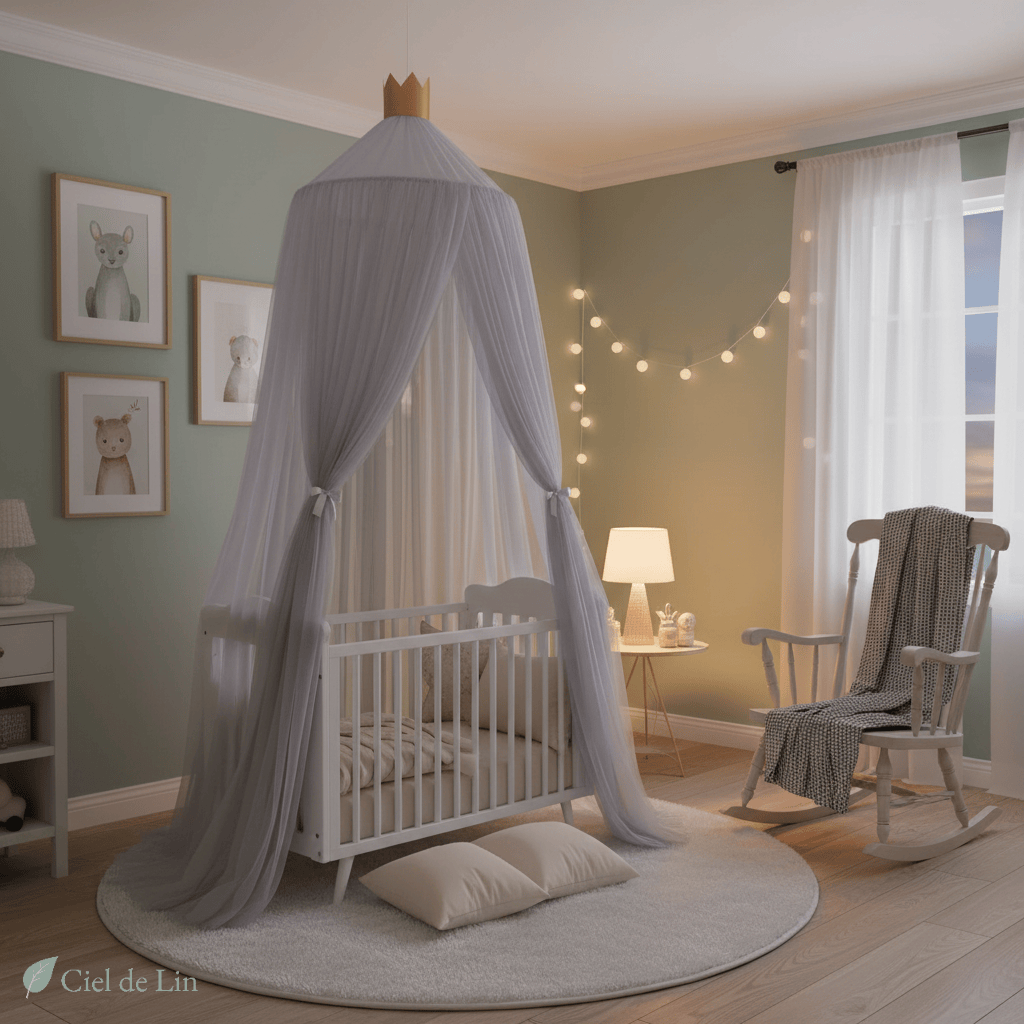 Ciel de lit bébé moustiquaire – Dôme suspendu en tulle respirant - Vue 3 – Ciel de Lin