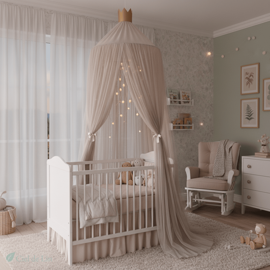 Ciel de lit bébé moustiquaire – Dôme suspendu en tulle respirant - Vue 5 – Ciel de Lin