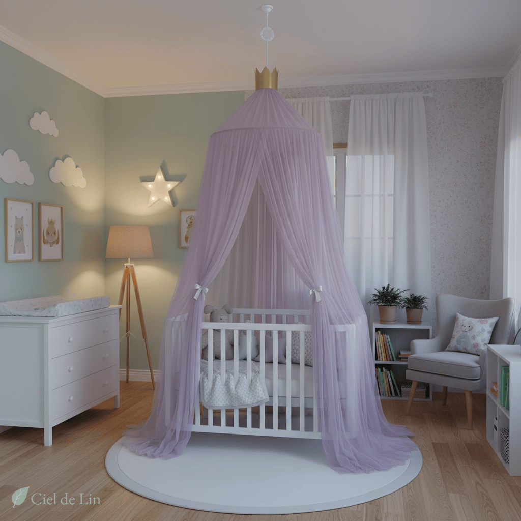 Ciel de lit bébé moustiquaire – Dôme suspendu en tulle respirant - Vue 4 – Ciel de Lin