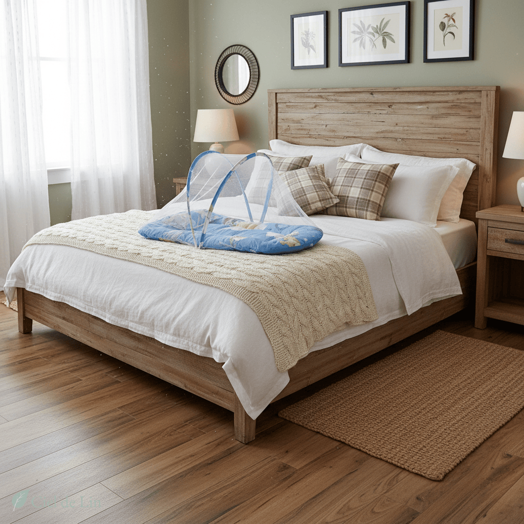 Ciel de lit bébé – Moustiquaire pliable avec coussin douillet - Vue 1 – Ciel de Lin