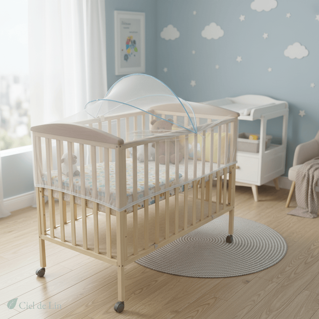 Ciel de lit bébé – Moustiquaire pliable respirante et décorative - Vue 1 – Ciel de Lin