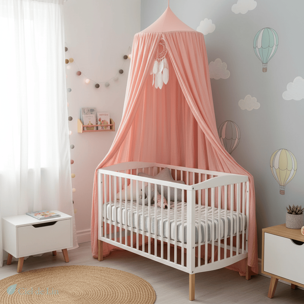 Ciel de lit bébé gaze de coton rose pâle – Ciel de Lin
