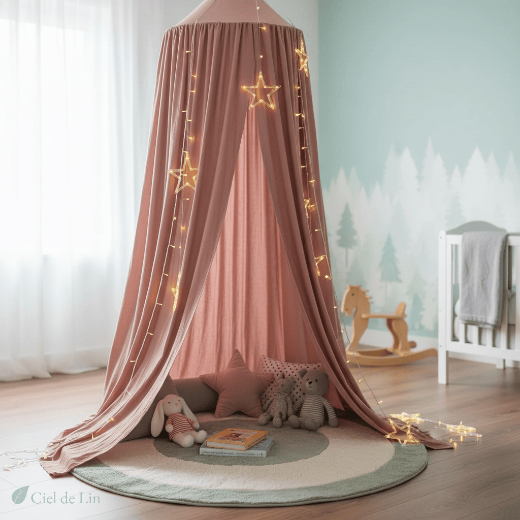 Ciel de lit bébé gaze de coton rouge foncé – Ciel de Lin