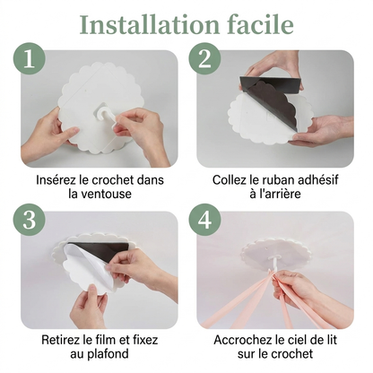 Installation facile ciel de lit dentelle rose – Ciel de Lin