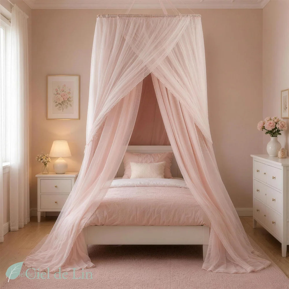 Ciel de lit dentelle rose pour filles et adultes – Ciel de Lin