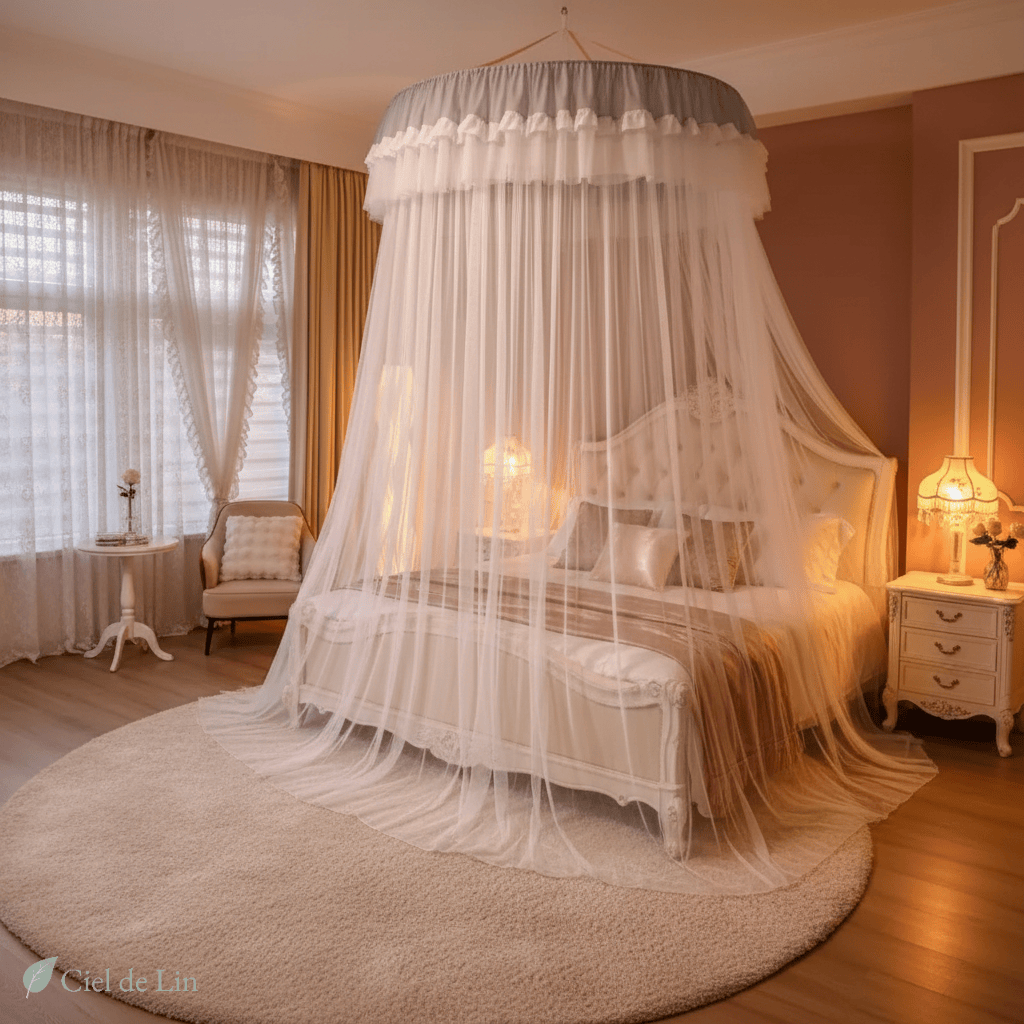 Ciel de lit dôme adulte élégant – Moustiquaire suspendue respirante - Vue 3 – Ciel de Lin