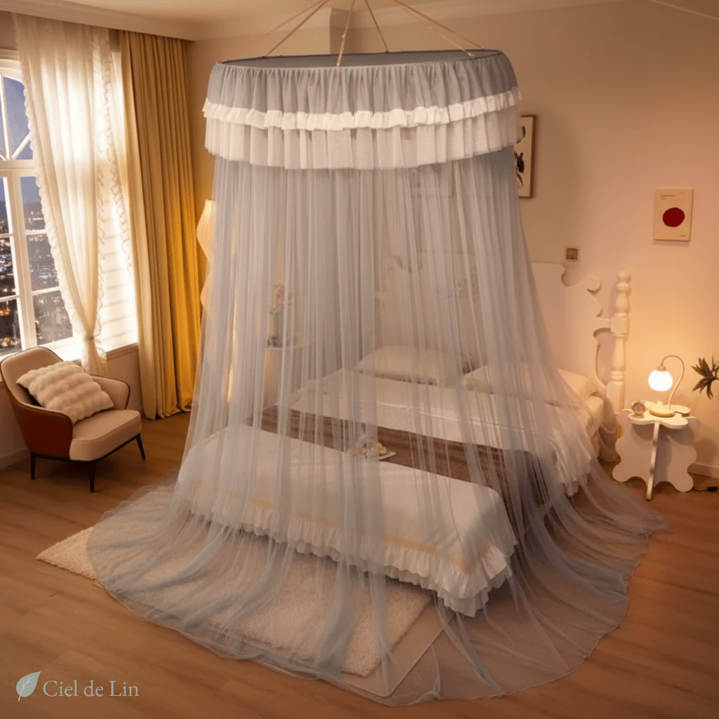 Ciel de lit dôme adulte élégant – Moustiquaire suspendue respirante - Vue 1 – Ciel de Lin