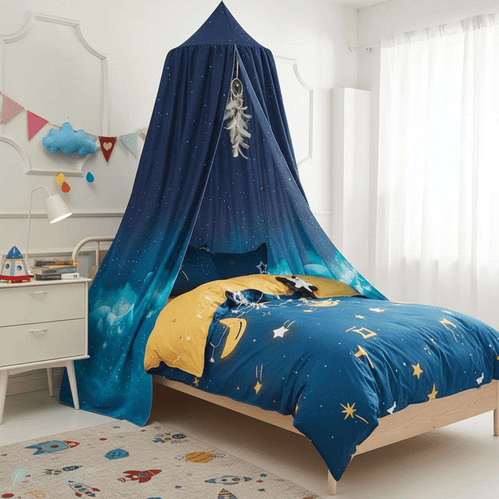 Ciel de lit enfant dôme de nuit – Baldaquin moustiquaire décoratif pour chambre cosy - Vue 5 – Ciel de Lin