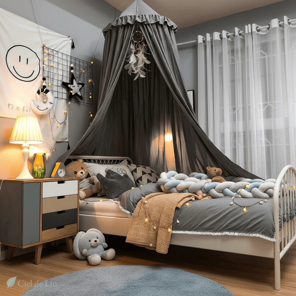 Ciel de lit enfant moustiquaire – Baldaquin décoratif suspendu en dôme - Vue 2 – Ciel de Lin