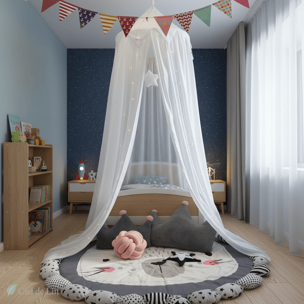 Ciel de lit enfant moustiquaire – Baldaquin décoratif suspendu en dôme - Vue 4 – Ciel de Lin