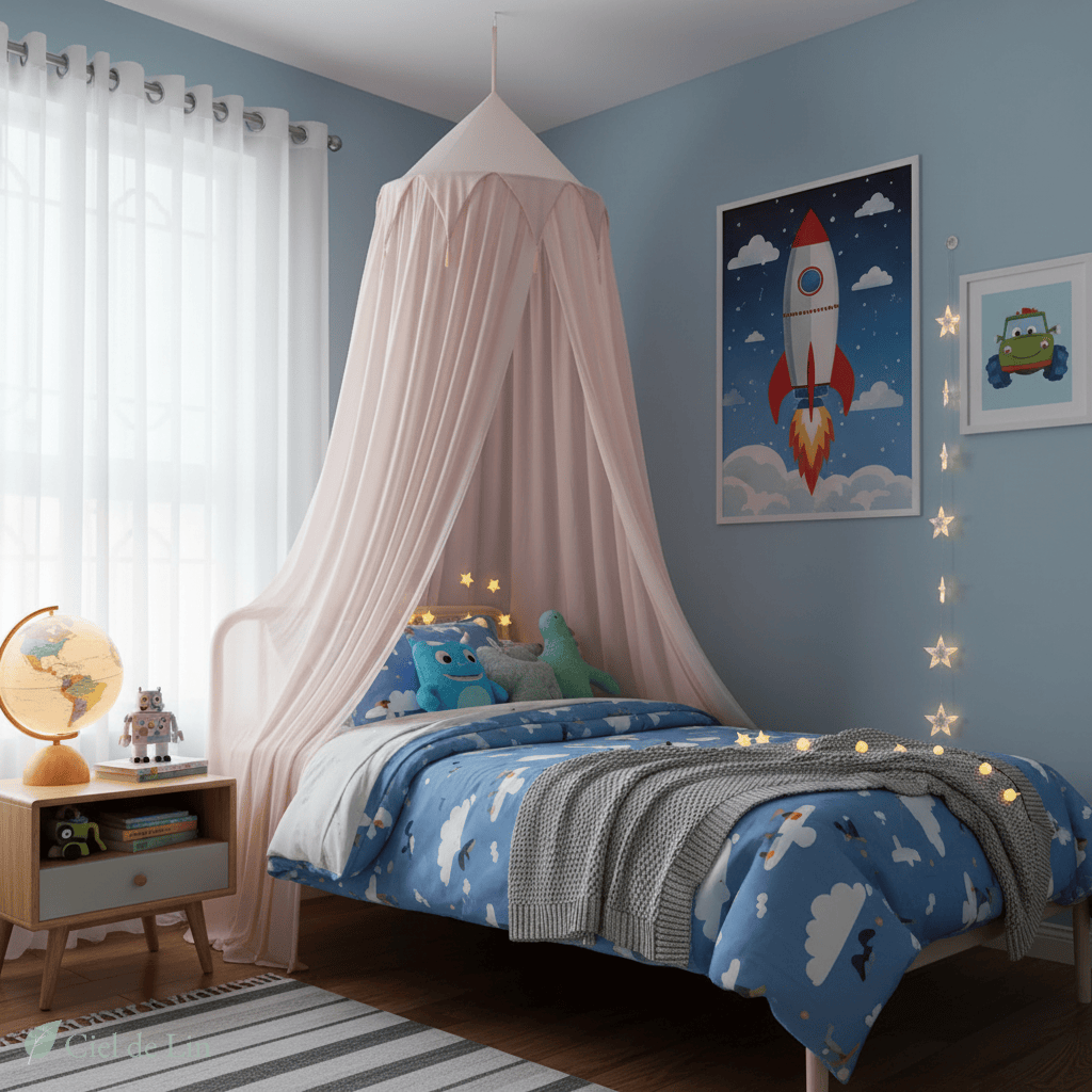 Ciel de lit enfant moustiquaire – Baldaquin décoratif suspendu en dôme - Vue 3 – Ciel de Lin