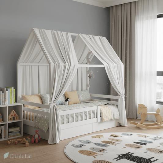Ciel de lit enfant lit superposé – 2 pièces blanches – Ciel de Lin