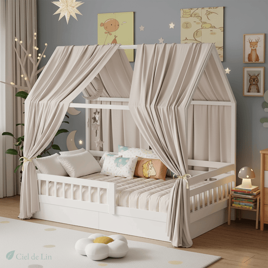 Ciel de lit enfant en mousseline – Tente pour lit superposé caramel – Ciel de Lin