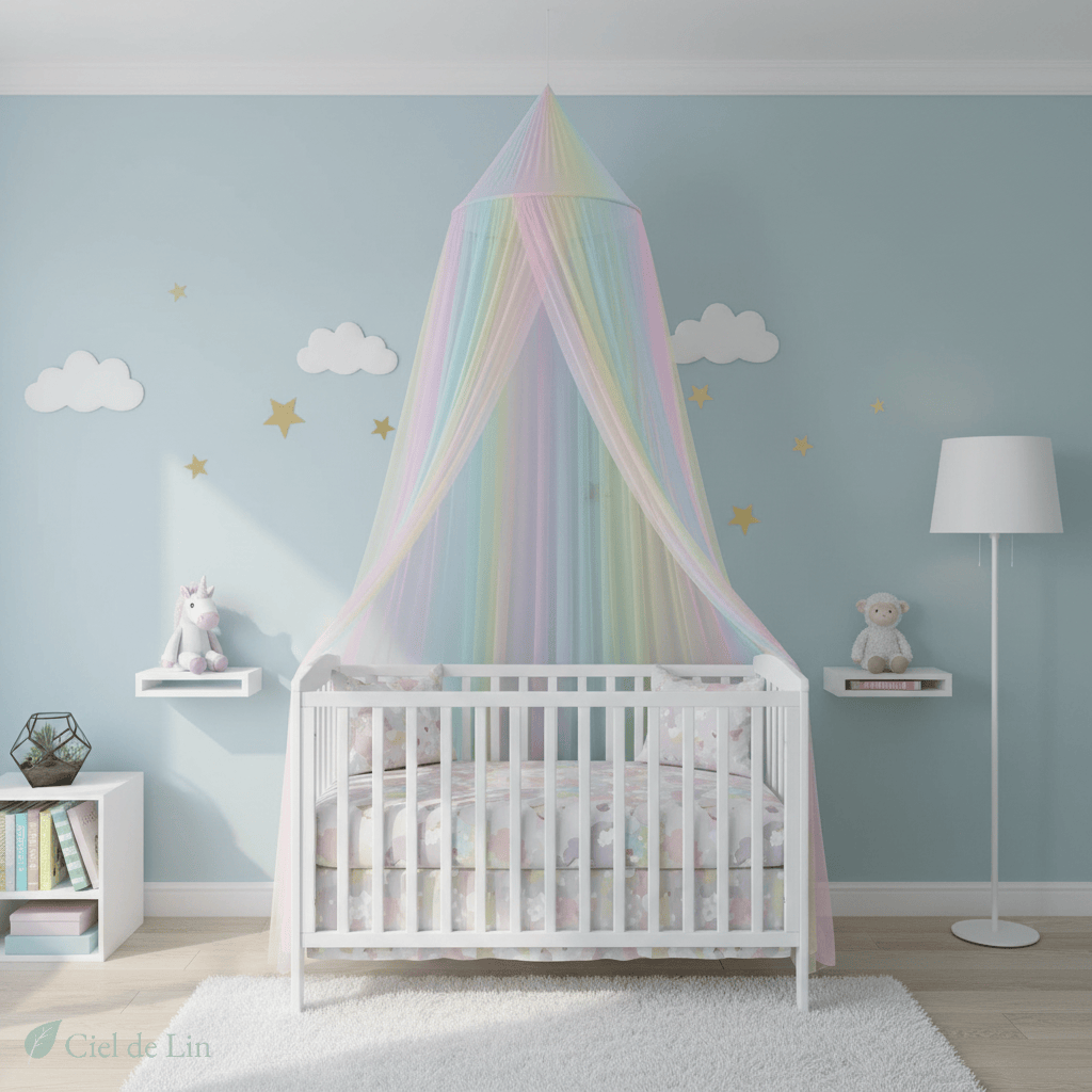 Ciel de lit enfant moustiquaire arc-en-ciel - Vue 4 – Ciel de Lin