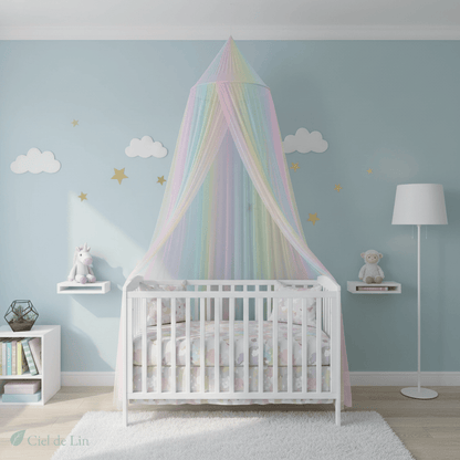 Ciel de lit enfant moustiquaire arc-en-ciel - Vue 4 – Ciel de Lin