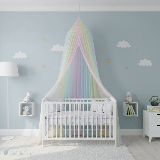 Ciel de lit enfant moustiquaire arc-en-ciel - Vue 1 – Ciel de Lin
