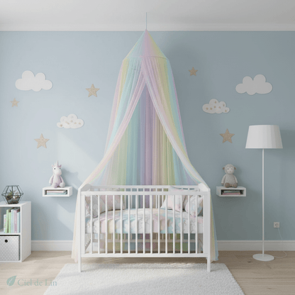 Ciel de lit enfant moustiquaire arc-en-ciel - Vue 2 – Ciel de Lin