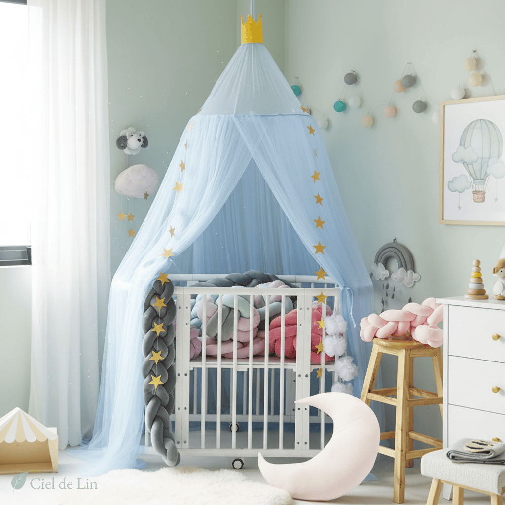 Ciel de lit enfant moustiquaire élégant – Baldaquin circulaire - Vue 3 – Ciel de Lin