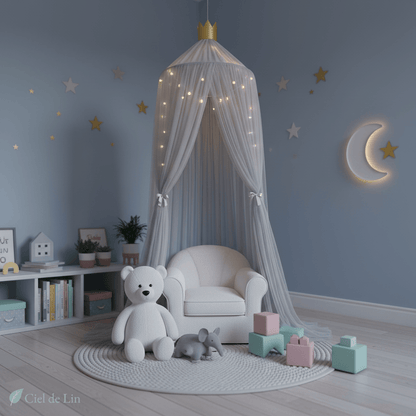 Ciel de lit moustiquaire enfant rose – Baldaquin conique décoratif - Vue 2 – Ciel de Lin