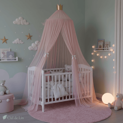 Ciel de lit moustiquaire enfant rose – Baldaquin conique décoratif - Vue 1 – Ciel de Lin