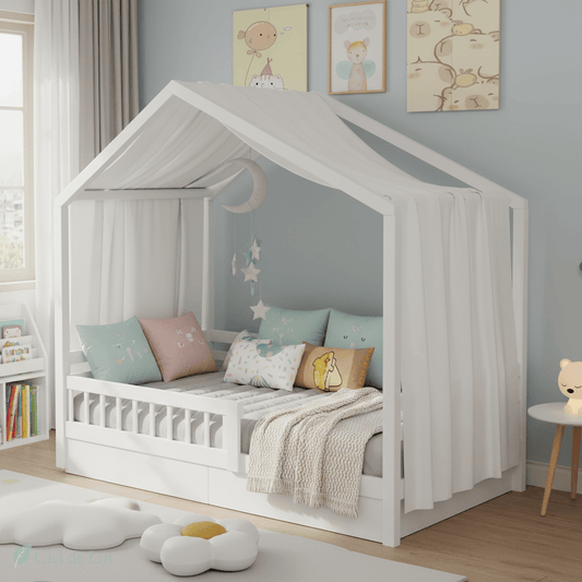 Ciel de lit enfant superposé – Voile mousseline décoratif Blanc / 67x270cm