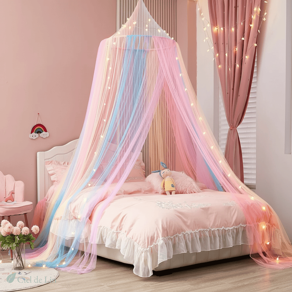 Ciel de lit fille arc-en-ciel – Dôme moustiquaire pour chambre – Ciel de Lin