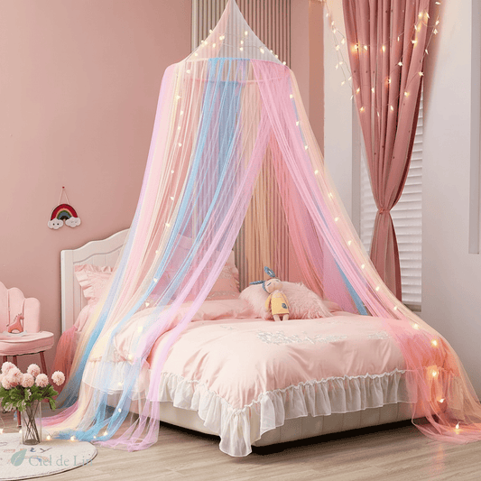 Ciel de lit fille arc-en-ciel – Dôme moustiquaire pour chambre – Ciel de Lin