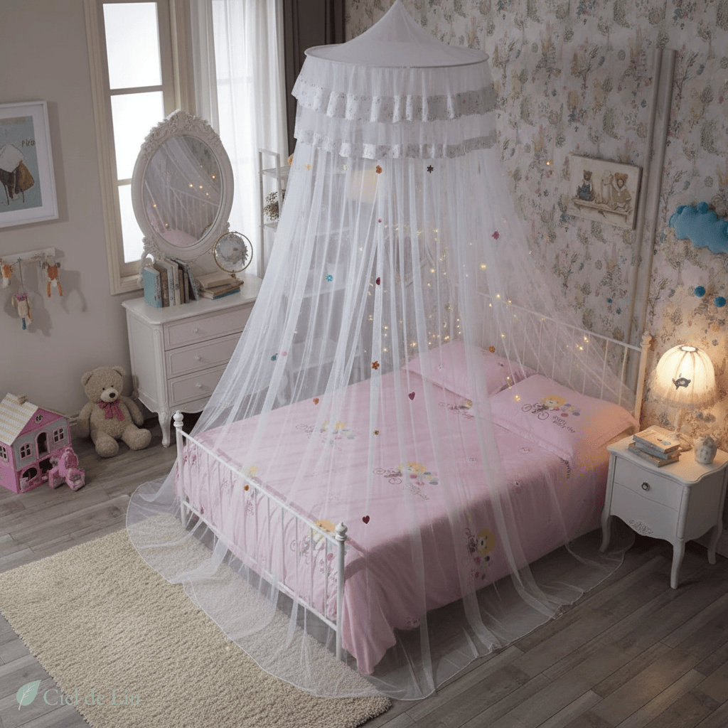 Ciel de lit fille dôme romantique – Moustiquaire élégante pour chambre enchantée - Vue 3 – Ciel de Lin