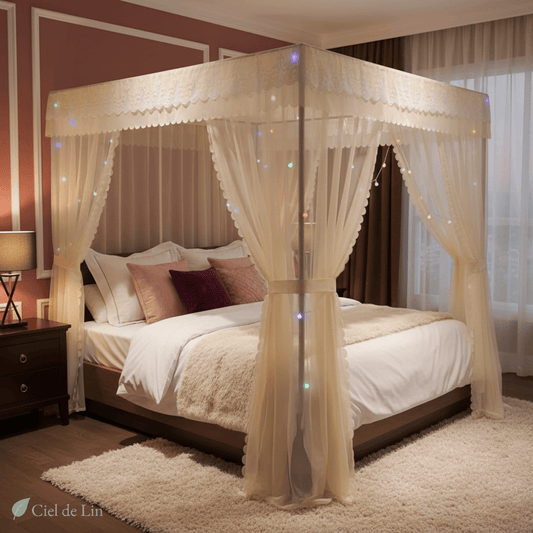Ciel de lit moustiquaire adulte romantique - Baldaquin pour lit double Jaune / Lit 1.5x2.0M