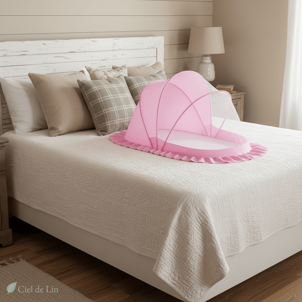 Ciel de lit moustiquaire bébé – Dôme pliable respirant et élégant – Ciel de Lin